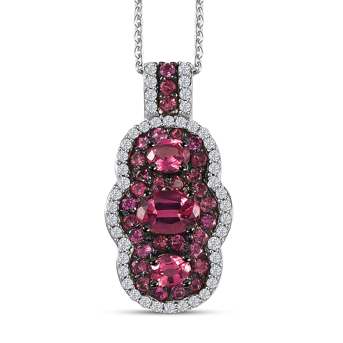 D'Joy Ouro Fino Rubellite and White Zircon 2.00 ctw Pendant Necklace (20 Inches) in Rhodium Over Sterling Silver