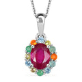 D'Joy Niassa Ruby (FF) and Multi Gemstone 2.45 ctw Pendant Necklace in Rhodium Over Sterling Silver 20 Inches - Sticky add to cart bar