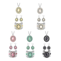 Set of 5 - Constituted Multi Color Howlite 836.00 ctw Floral Cuff Bracelet (7.50-8.50 In), Earrings and Pendant Necklace (26-30 Inches) in Silvertone