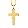 Acanthus Cross Pendant Necklace 24 Inches in ION Plated YG Stainless Steel - Sticky add to cart bar