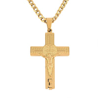 Jesus Cross Pendant Necklace in ION Plated YG Stainless Steel 24 Inches