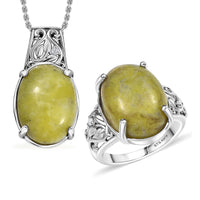 Set of 2 Karis Connemara Marble, White Zircon Ring (Size 5.0) Pendant in Platinum Bond with Stainless Steel Necklace (20 Inches) 24.25 ctw
