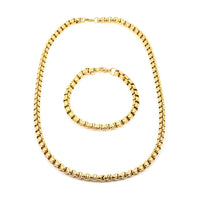 Set of Box Chain Bracelet (8.50In) and Necklace 24 Inches in ION Plated Yellow Gold Stainless Steel