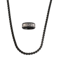 Set of Ring (Size 6.0) and Necklace (24 Inches) in ION Plated Black Stainless Steel