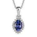 AAA Tanzanite and Diamond 0.60 ctw Moonlit Halo Pendant Necklace in Rhodium Over Sterling Silver 20 Inches - Sticky add to cart bar