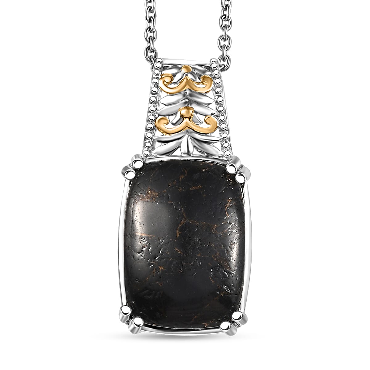 Matrix Silver Shungite 9.75 ctw Pendant in Platinum Over Copper with Stainless Steel Necklace 20 Inches