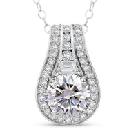 D'Joy Heart and Arrow Cut Moissanite (Rnd 8mm) Pendant Necklace (20 Inches) in Rhodium Over Sterling Silver 2.40 ctw