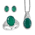 Set of 3 Karis Verde Onyx Earring, Ring (Size 5.0), Pendant in Platinum Bond with Stainless Steel Necklace (20 Inches) 12.20 ctw - Sticky add to cart bar