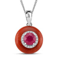 D'Joy Red Jade, Multi Gemstone Pendant Necklace (18 Inches) in Rhodium Over Sterling Silver 7.00 ctw - Sticky add to cart bar