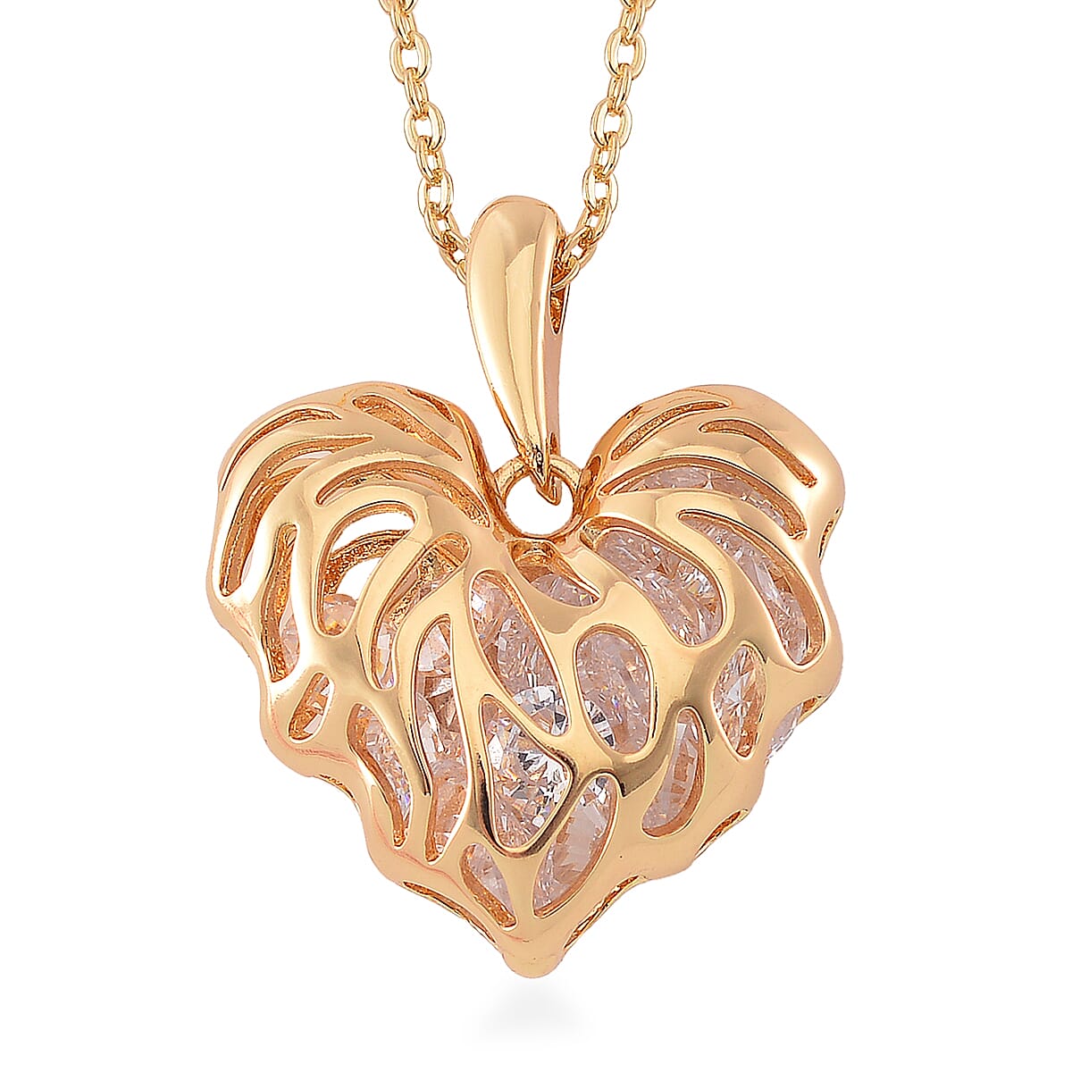 Simulated Diamond Heart Pendant Necklace in Goldtone 20-22 Inches