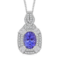 D'Joy Tanzanite, White Zircon Pendant Necklace (18 Inches) in Rhodium Over Sterling Silver 2.00 ctw