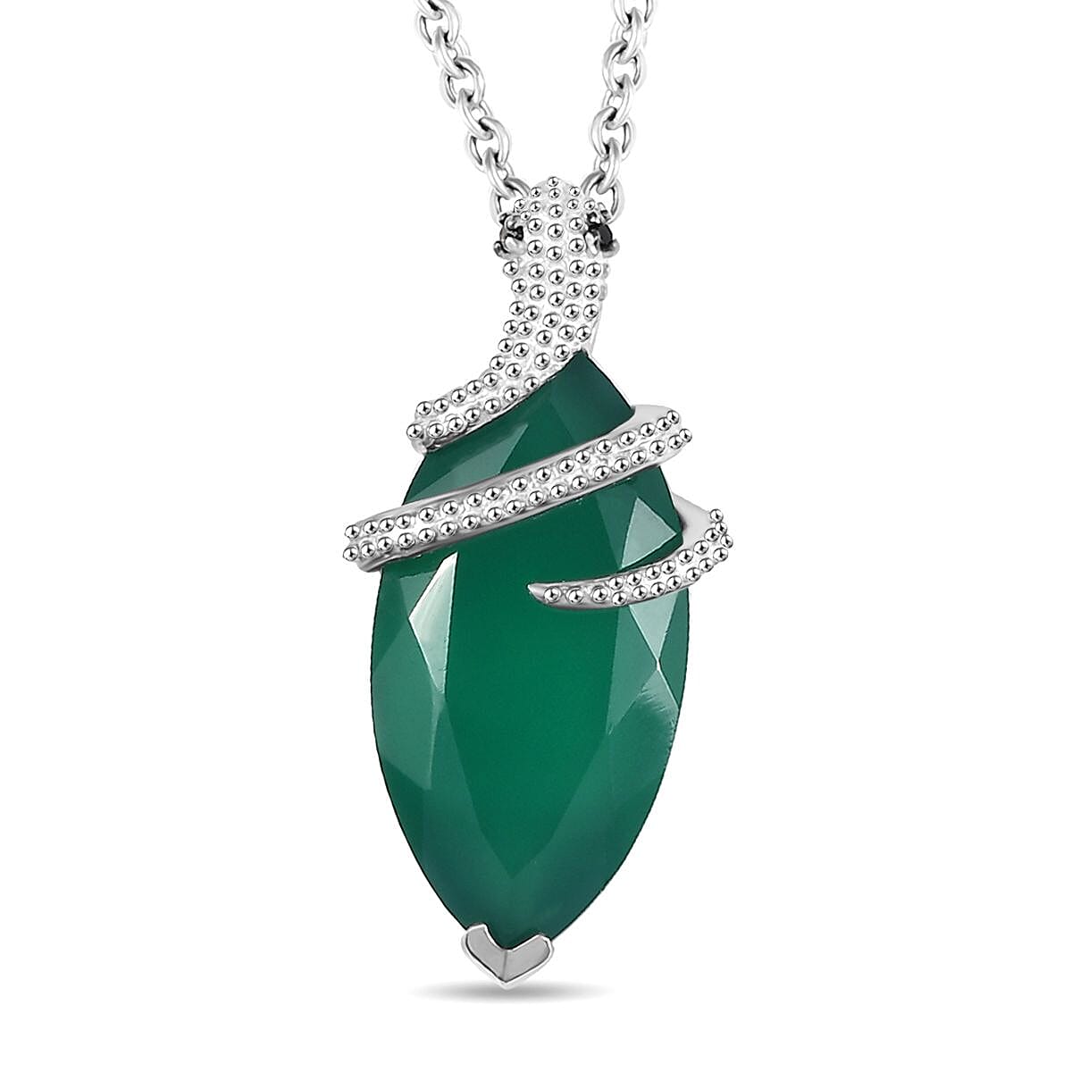D'Joy Verde Onyx and Thai Black Spinel 6.62 ctw Snake Pendant Necklace in Rhodium Over Sterling Silver 20 Inches