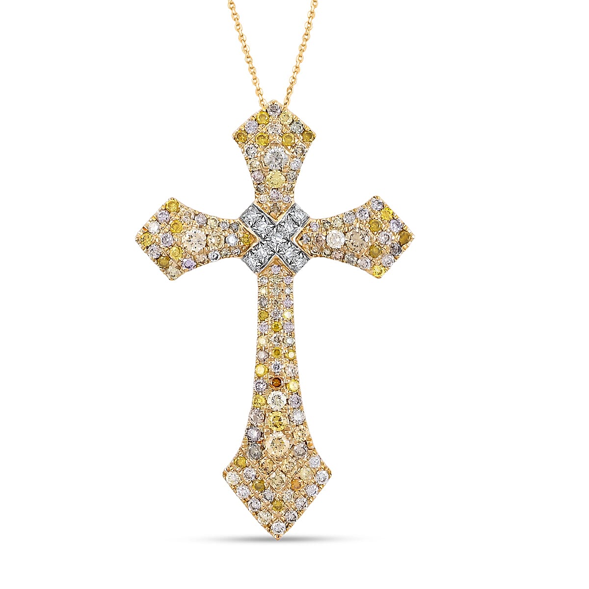 Modani Multi Diamond 2.10 ctw Pendant Necklace in 14K Yellow Gold 18 Inches