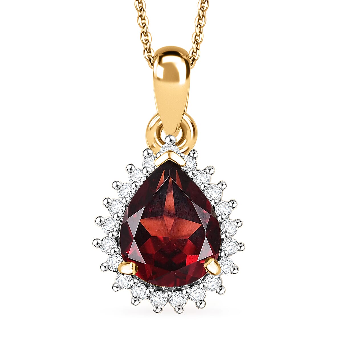 Mozambique Garnet and White Zircon 2.90 ctw Pendant Necklace in 18K Vermeil YG Over Sterling Silver 20 Inches