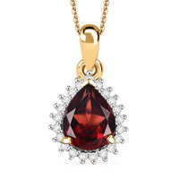 Mozambique Garnet and White Zircon 2.90 ctw Pendant Necklace in 18K Vermeil YG Over Sterling Silver 20 Inches