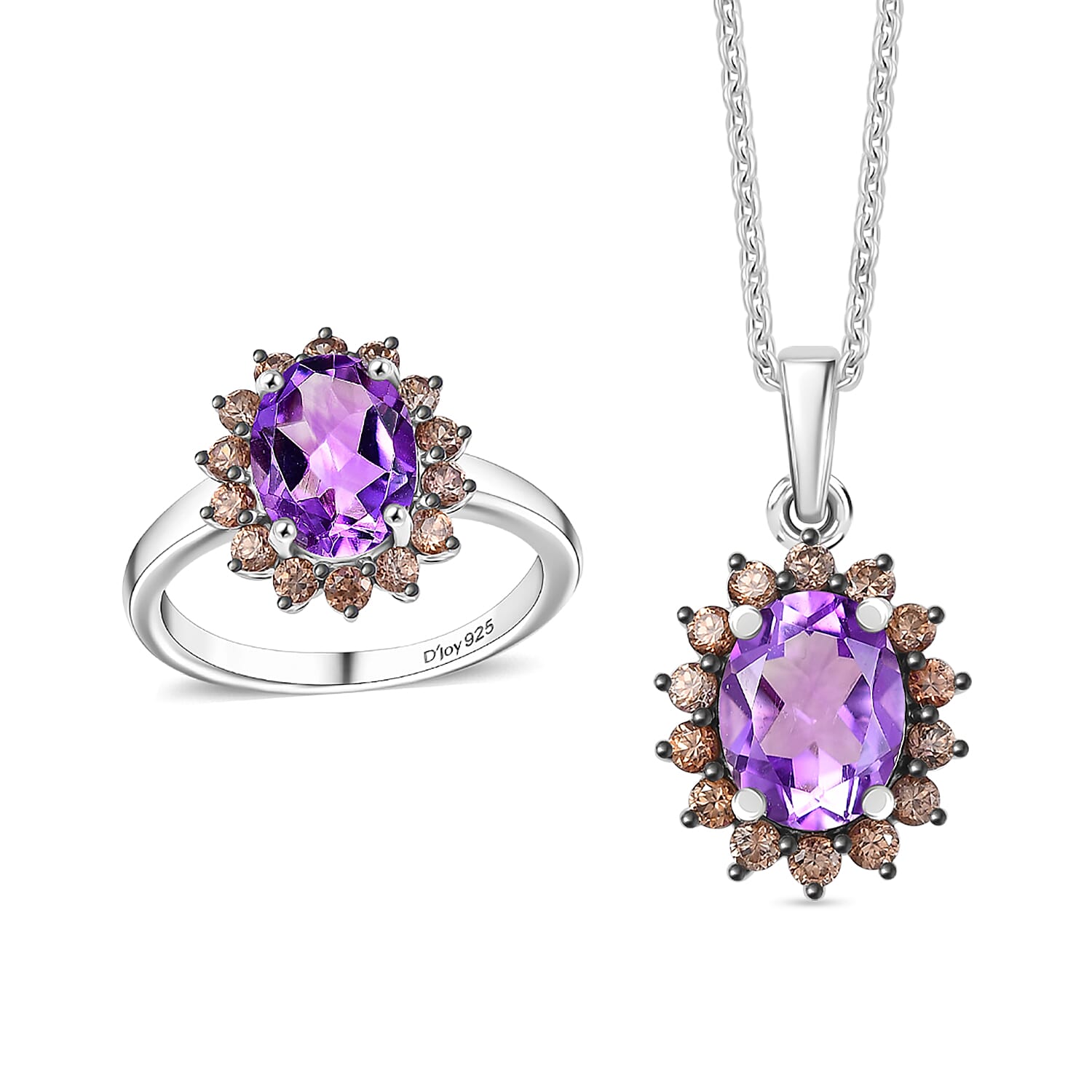 Moroccan Rose, Brown Zircon Ring (Size 7.00) Pendant in Platinum Over Sterling Silver and Stainless Steel Necklace (20 Inches) 5.00 ctw