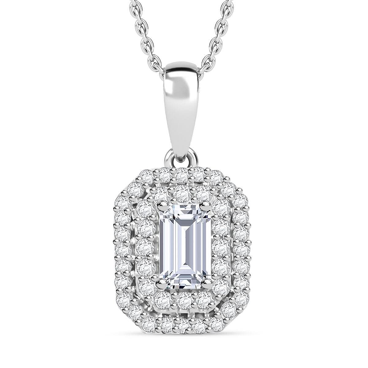 Pendant with Chain (Size 20) in Platinum Over Sterling Silver 0.42 ctw