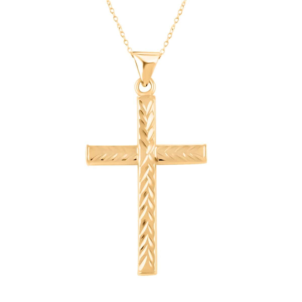 14K Yellow Gold Over Sterling Silver Diamond-Cut Cross Pendant Necklace 20 Inches 2.70 Grams