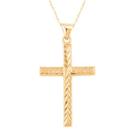 14K Yellow Gold Over Sterling Silver Diamond-Cut Cross Pendant Necklace 20 Inches 2.70 Grams