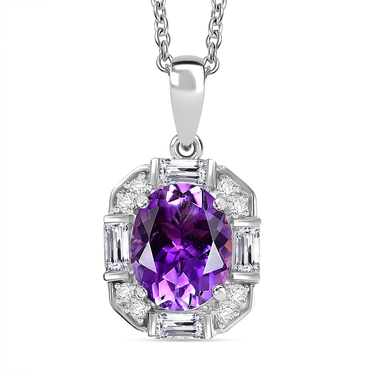 Moroccan Rose and White Topaz 3.25 ctw Art Deco Pendant in Platinum Over Sterling Silver with Stainless Steel Necklace 20 Inches