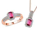 Lab Grown Bixbite, White Zircon Blush Royale Ring (Size 5.0) and Pendant Necklace (20 Inches) in 18K Vermeil RG Over Sterling Silver 1.60 ctw - Sticky add to cart bar
