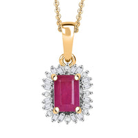 AAA Royal Ruby and Diamond 1.00 ctw Halo Pendant Necklace in 18K Vermeil Yellow Gold Over Sterling Silver 20 Inches