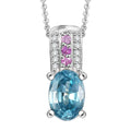 Combodian Blue Zircon and Multi Gemstone 1.50 ctw Pendant Necklace in Rhodium Over Sterling Silver 20 Inches - Sticky add to cart bar
