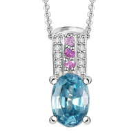 Combodian Blue Zircon and Multi Gemstone 1.50 ctw Pendant Necklace in Rhodium Over Sterling Silver 20 Inches