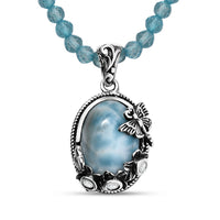 Artisan Crafted Premium Larimar and Multi Gemstone 34.70 ctw Pendant Necklace in Rhodium Over and Black Oxidized Sterling Silver 20 Inches