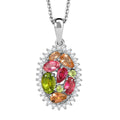 D'Joy AAA Multi Color Tourmaline and White Zircon 2.00 ctw Autumn Bloom Pendant Necklace in Rhodium Over Sterling Silver 20 Inches - Sticky add to cart bar