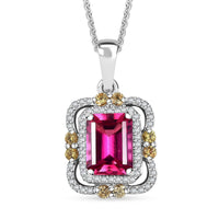 Luxuriant Bixbite (LG) and Multi Gemstone 1.90 ctw Twilight Blossom Pendant Necklace in Rhodium Over Sterling Silver 20 Inches
