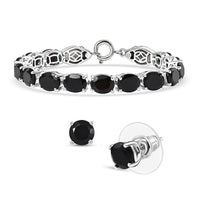2 Piece Set - Karis Thai Black Spinel, Natural Champagne Zircon Linking Bracelet (6.50In) and Solitaire Stud Earrings in Platinum Bond 38.10 ctw
