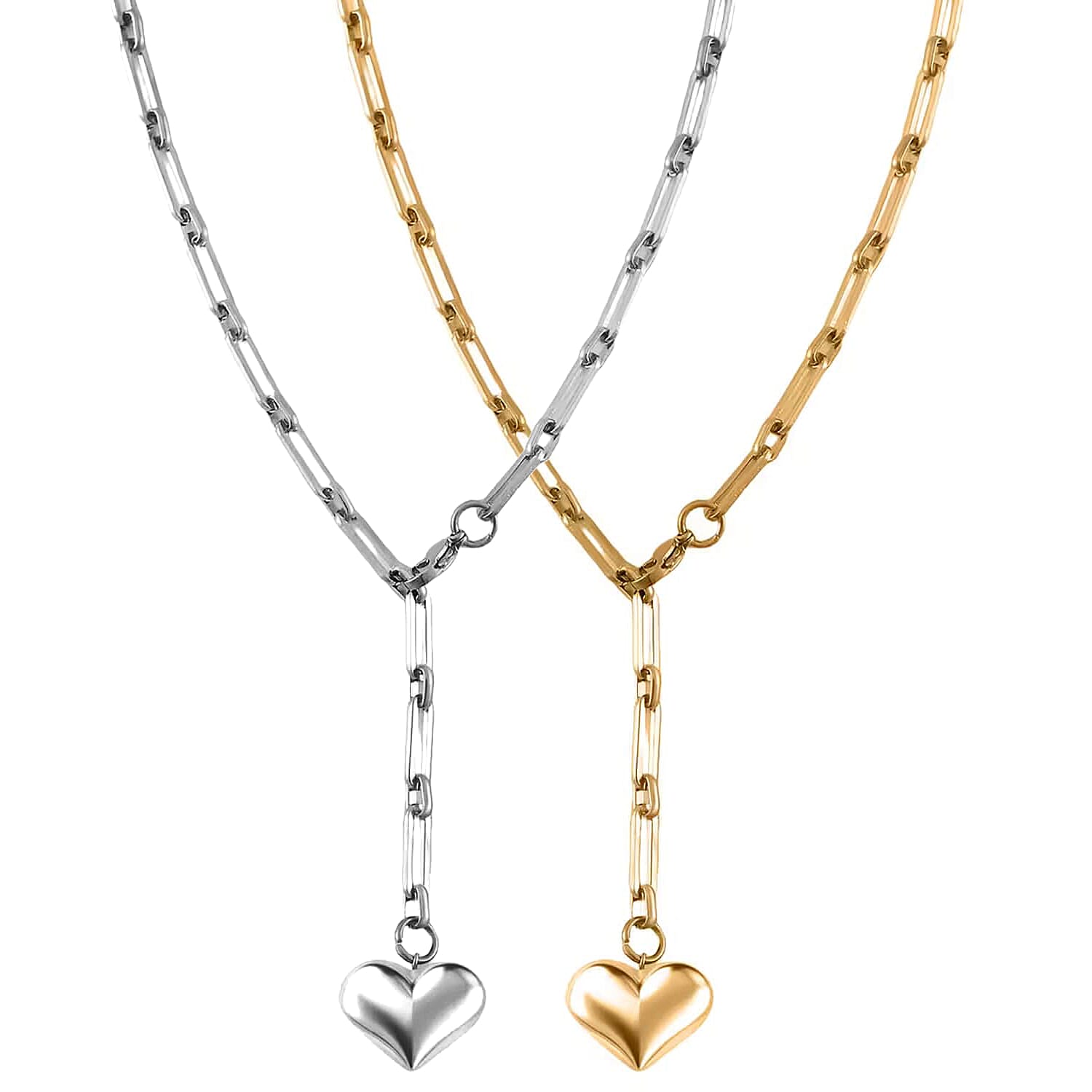 Set of 2 - Heart Necklace in ION Plated YG and Stainless Steel 22 Inches