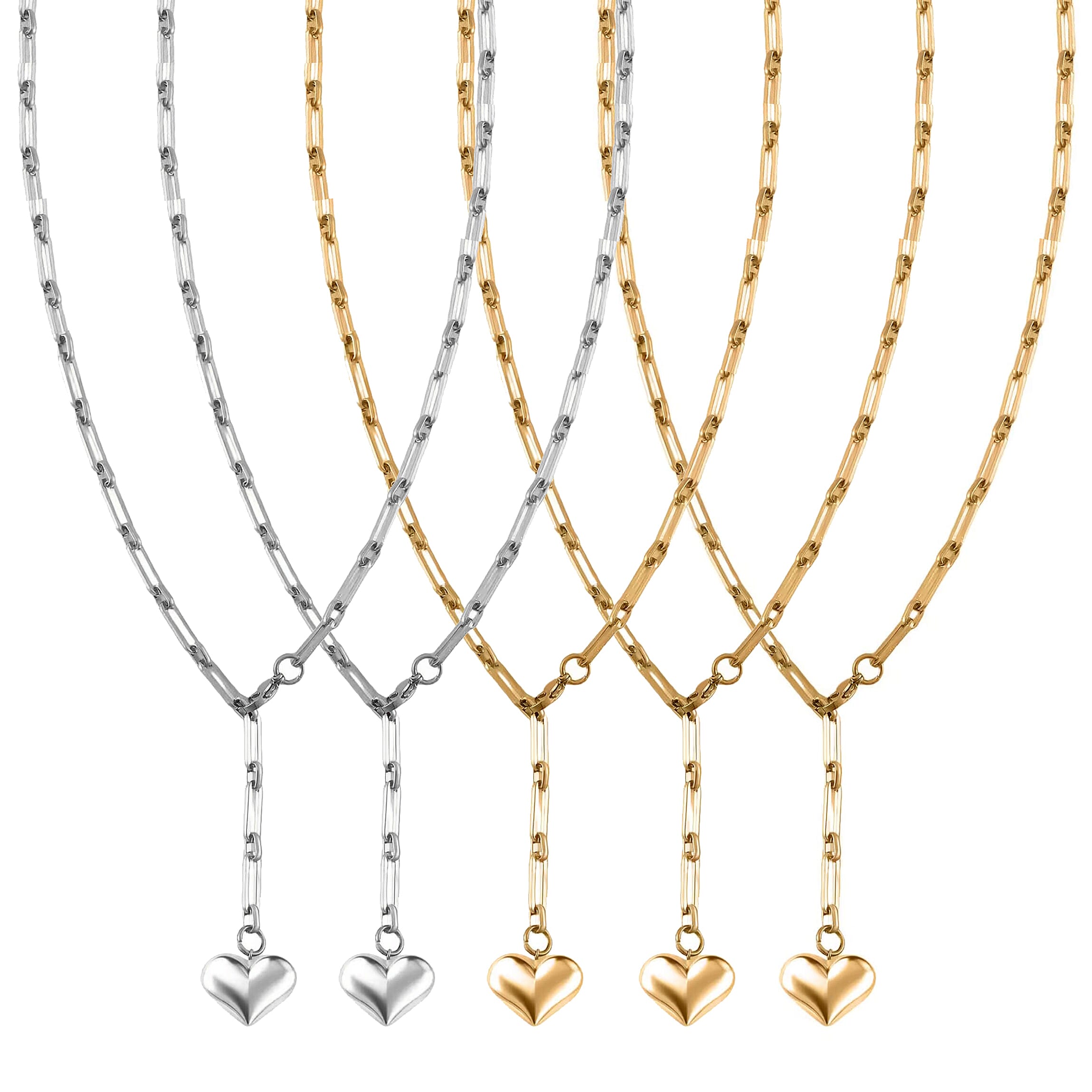 Set of 5 - Heart Necklace in ION Plated YG and Stainless Steel 22 Inches