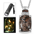 Natural Yooperlite and Multi Gemstone 6.90 ctw Pendant in Rhodium Over Sterling Silver with Stainless Steel Necklace and Free UV Flash Light 20 Inches - Sticky add to cart bar