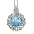 Larimar and Multi Gemstone 13.00 ctw Fish Pendant Necklace in Rhodium Over Sterling Silver 20 Inches - Sticky add to cart bar