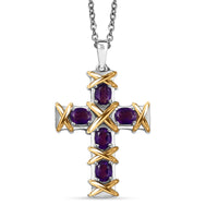 EverTrue African Amethyst 1.65 ctw Cross Pendant in 18K YG Plated and Platinum Bond with Stainless Steel Necklace 20 Inches