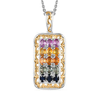 Multi Sapphire 3.75 ctw Pendant Necklace in 18K Vermeil YG and Rhodium Over Sterling Silver 20 Inches