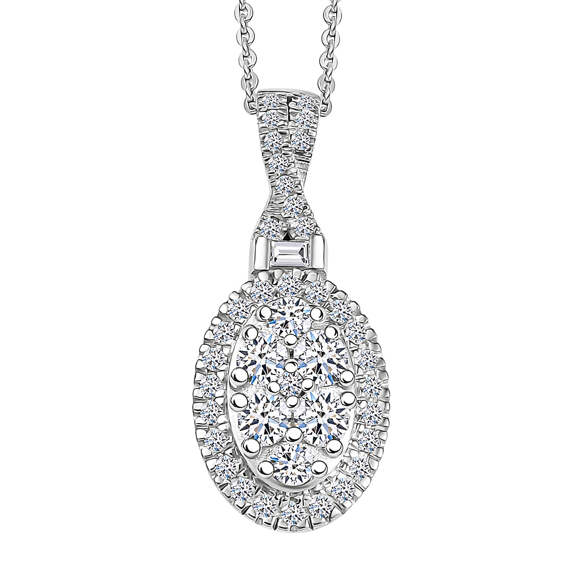 Luxuriant Lab Grown Diamond G-H SI 0.50 ctw Celestial Glow Pendant Necklace in Rhodium Over Sterling Silver in 20 Inches