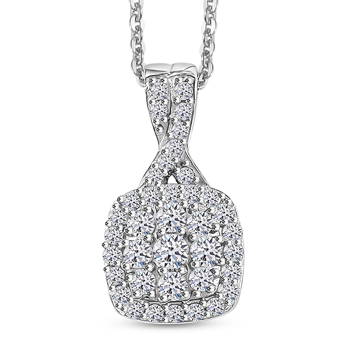 Luxuriant Lab Grown Diamond G-H SI 0.25 ctw Eternal Glow Pendant Necklace in Rhodium Over Sterling Silver 20 Inches