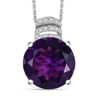 African Amethyst and White Zircon 6.35 ctw Pendant Necklace 20 Inches in Rhodium Over Sterling Silver