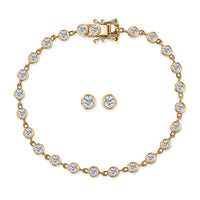 Luxuriant Lab Grown Diamond (G-H, SI) Bracelet (6.5 In) and Solitaire Stud Earrings in 18K Vermeil YG Over Sterling Silver 2.70 ctw