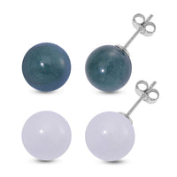 Set of 2 Natural Olmec Jadeite and Natural Jade 30.00 ctw Stud Earrings in Rhodium Over Sterling Silver