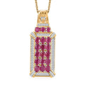Mozambique Ruby and White Zircon 5.15 ctw Pendant Necklace in Rhodium and 18K Vermeil Yellow Gold Over Sterling Silver 20 Inches - Sticky add to cart bar