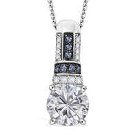 Epic Deal Moissanite (Rnd 7.5mm), Blue Sapphire Pendant Necklace (20 Inches) in Rhodium Over Sterling Silver 1.80 ctw