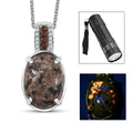 Natural Yooperlite and Multi Gemstone 5.90 ctw Lunar Glow Pendant Necklace in Rhodium Over Sterling Silver 20 Inches with Free UV Flash Light - Sticky add to cart bar