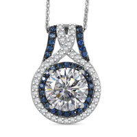 D'Joy 100 Facets Moissanite (Rnd 9mm), Yellow Sapphire Pendant Necklace (20 Inches) in Rhodium Over Sterling Silver 3.45 ctw