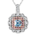 Asscher Cut Premium Cambodian Blue Zircon and Multi Gemstone 2.90 ctw Floral Pendant Necklace in Rhodium Over Sterling Silver 20 Inches - Sticky add to cart bar