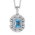 Premium Cambodian Blue Zircon and White Zircon 4.30 ctw Pendant Necklace in Rhodium Over Sterling Silver 20 Inches - Sticky add to cart bar
