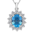 AAA Cambodian Blue Zircon and Luxuriant Lab Grown Diamond (SI) 5.00 ctw Sunburst Pendant Necklace in 10K White Gold 18 Inches - Sticky add to cart bar